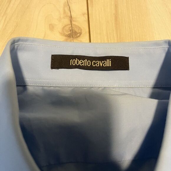 Roberto Cavalli Button Up Shirt Embroidered Long Sleeve Blue Mens Size Med-large - Picture 6 of 16